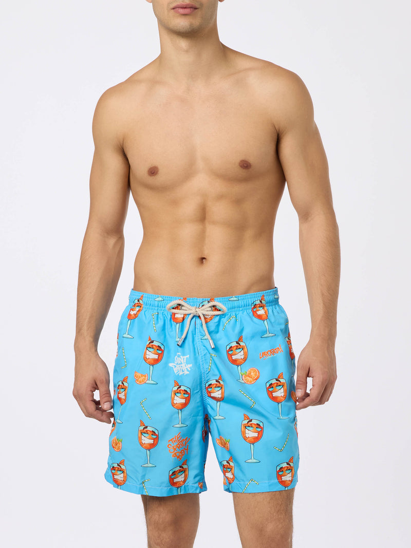 Man lightweight fabric swim-shorts Lighting with Cryptopuppets print | CRYPTOPUPPETS SPECIAL EDITION