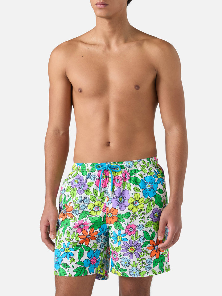 Lightweight fabric swim shorts Lighting with floral print