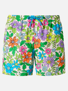 Leichte Badehose aus leuchtendem Stoff mit Blumenmuster