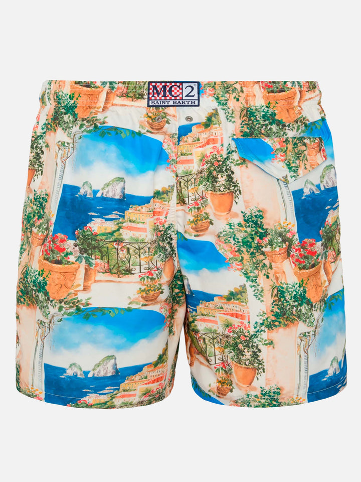 Badeshorts aus leichtem Stoff „Lighting“ mit Capri-View-Print|KI-MITENTWICKELTES DESIGN VON RICKDICK – UNTERSTÜTZT VON RED-EYE