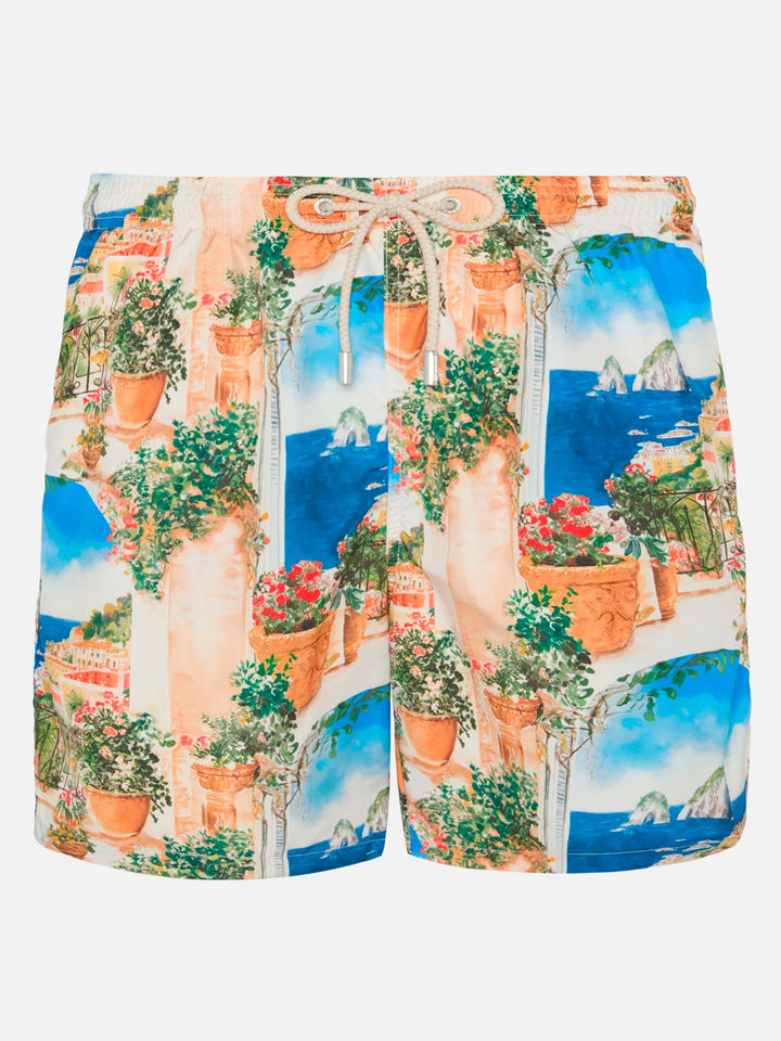Badeshorts aus leichtem Stoff „Lighting“ mit Capri-View-Print|KI-MITENTWICKELTES DESIGN VON RICKDICK – UNTERSTÜTZT VON RED-EYE
