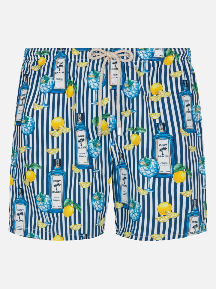 Lightweight fabric swim-shorts Lighting with gin tonic print