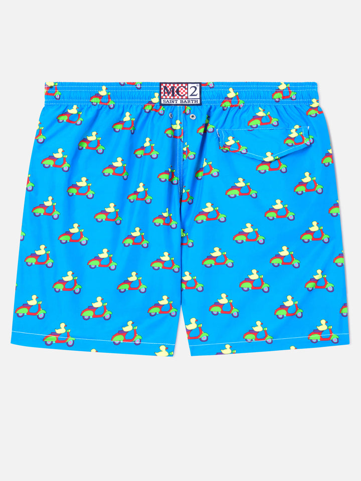 Shorts mare blu con stampa paperelle su scooter | Special Edition