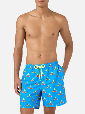 Blue swim shorts with ducks on scooters print | Special Edition