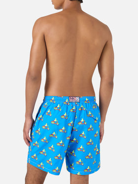 Blue swim shorts with ducks on scooters print | Special Edition