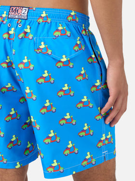 Blue swim shorts with ducks on scooters print | Special Edition