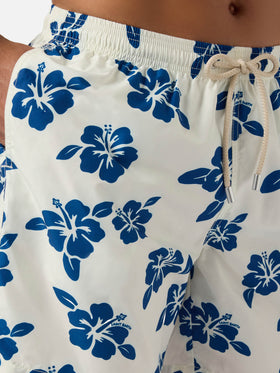 Costume mare Lighting bianco con stampa hibiscus all-over