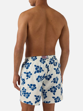 Costume mare Lighting bianco con stampa hibiscus all-over