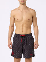 Man lightweight fabric swim shorts with Milan logo print and patch | AC MILAN SPECIAL EDITION