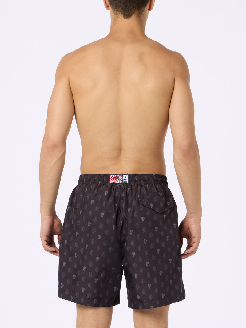 Man lightweight fabric swim shorts with Milan logo print and patch | AC MILAN SPECIAL EDITION