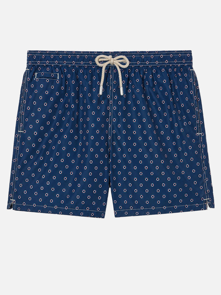 Short de bain Micro Navy Lighting avec imprimé mini bouée de sauvetage 