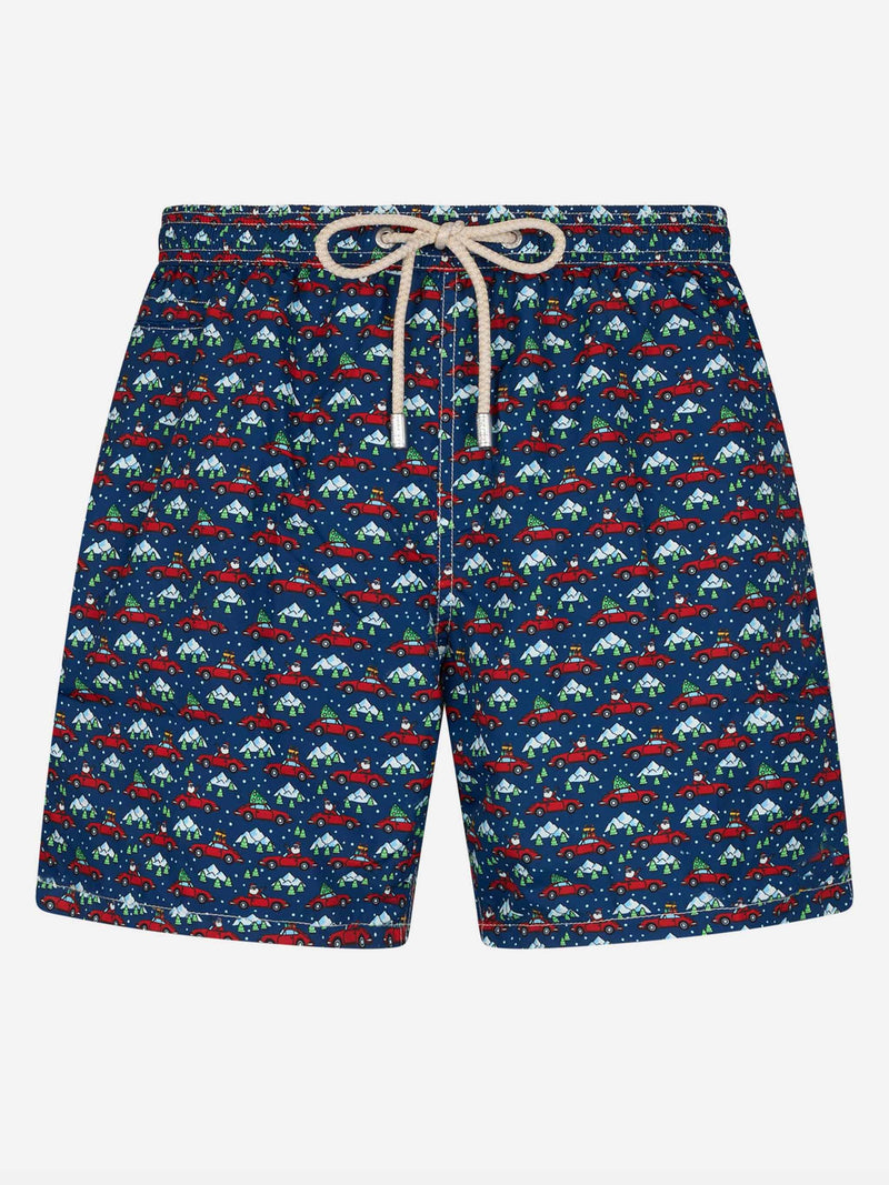 Man lightweight fabric swim-shorts Lighting Micro Fantasy with Santa driver print