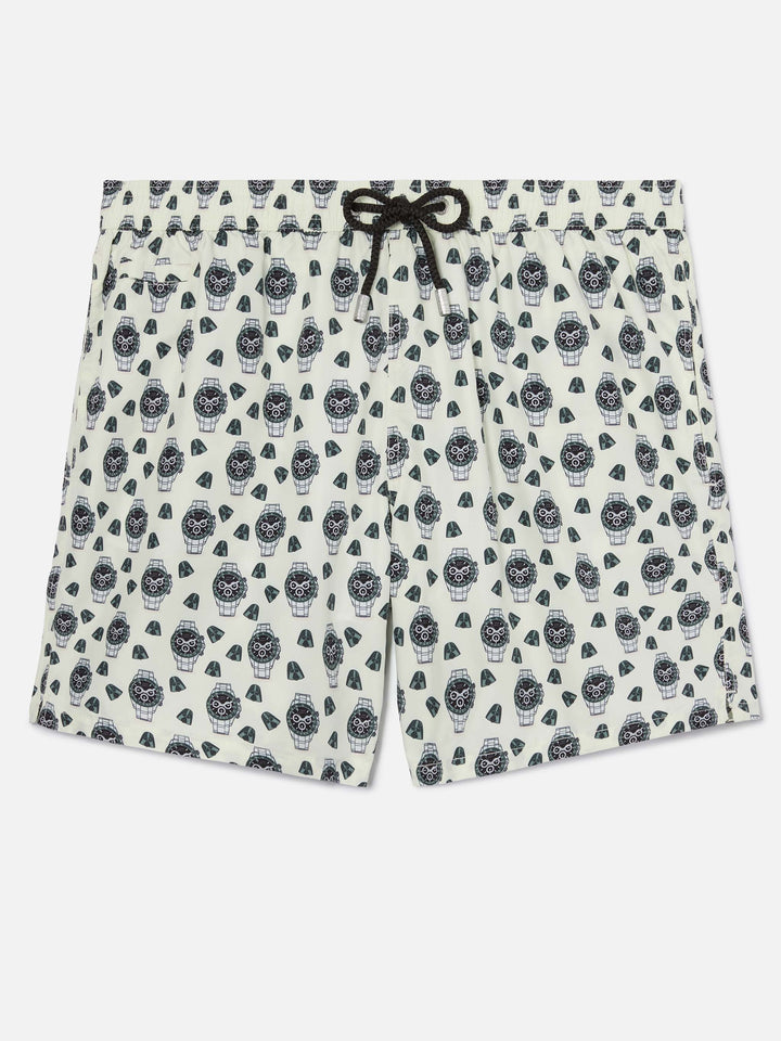 White Lighting Micro swim shorts with watch in the night print