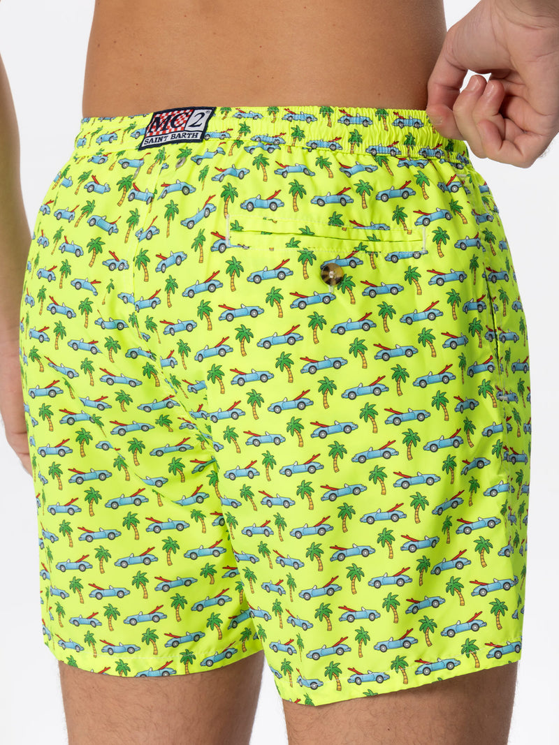 Man light fabric swim shorts with surfcar print