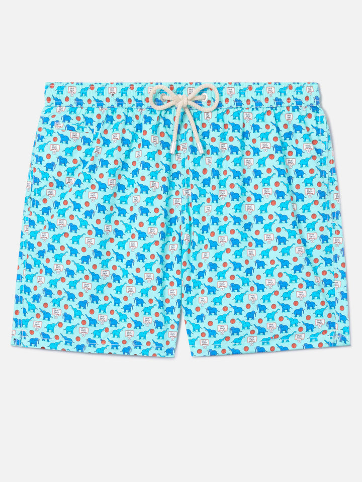 Badehose Lighting Micro Fantasy aus technischem Gewebe mit Elefantenmuster in Blau und Multicolor 