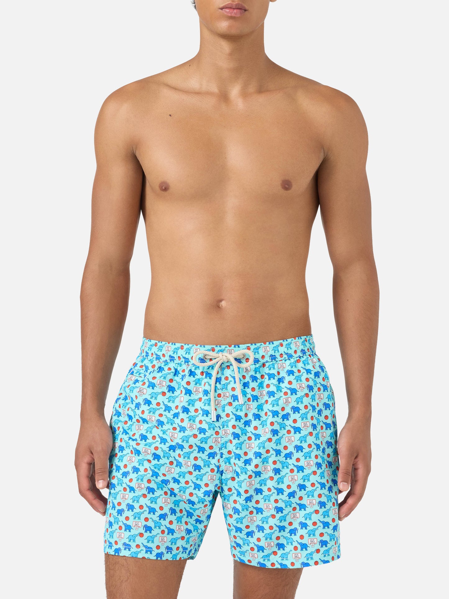 Badehose Lighting Micro Fantasy aus technischem Gewebe mit Elefantenmuster in Blau und Multicolor 