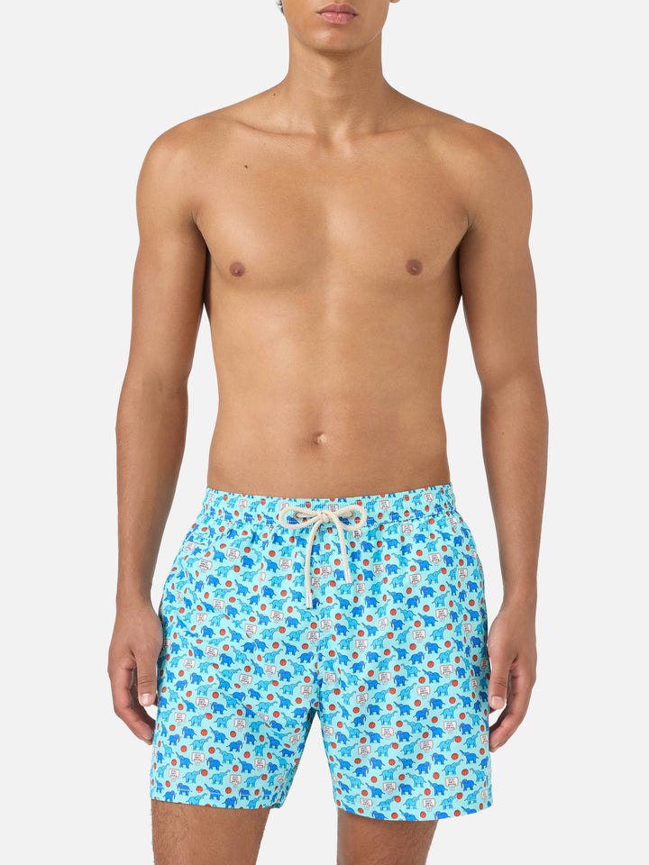 Badehose Lighting Micro Fantasy aus technischem Gewebe mit Elefantenmuster in Blau und Multicolor 