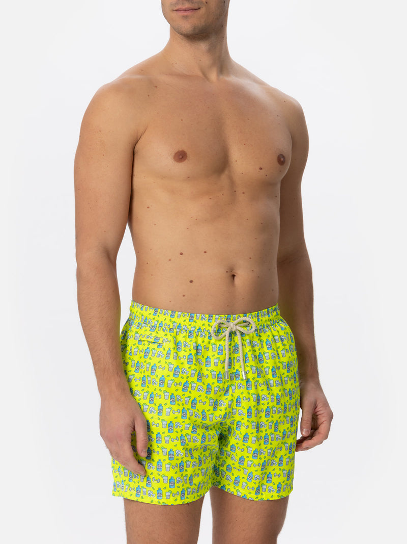 Herren-Badeshorts aus leichtem Stoff mit Gin- und Gym-Print