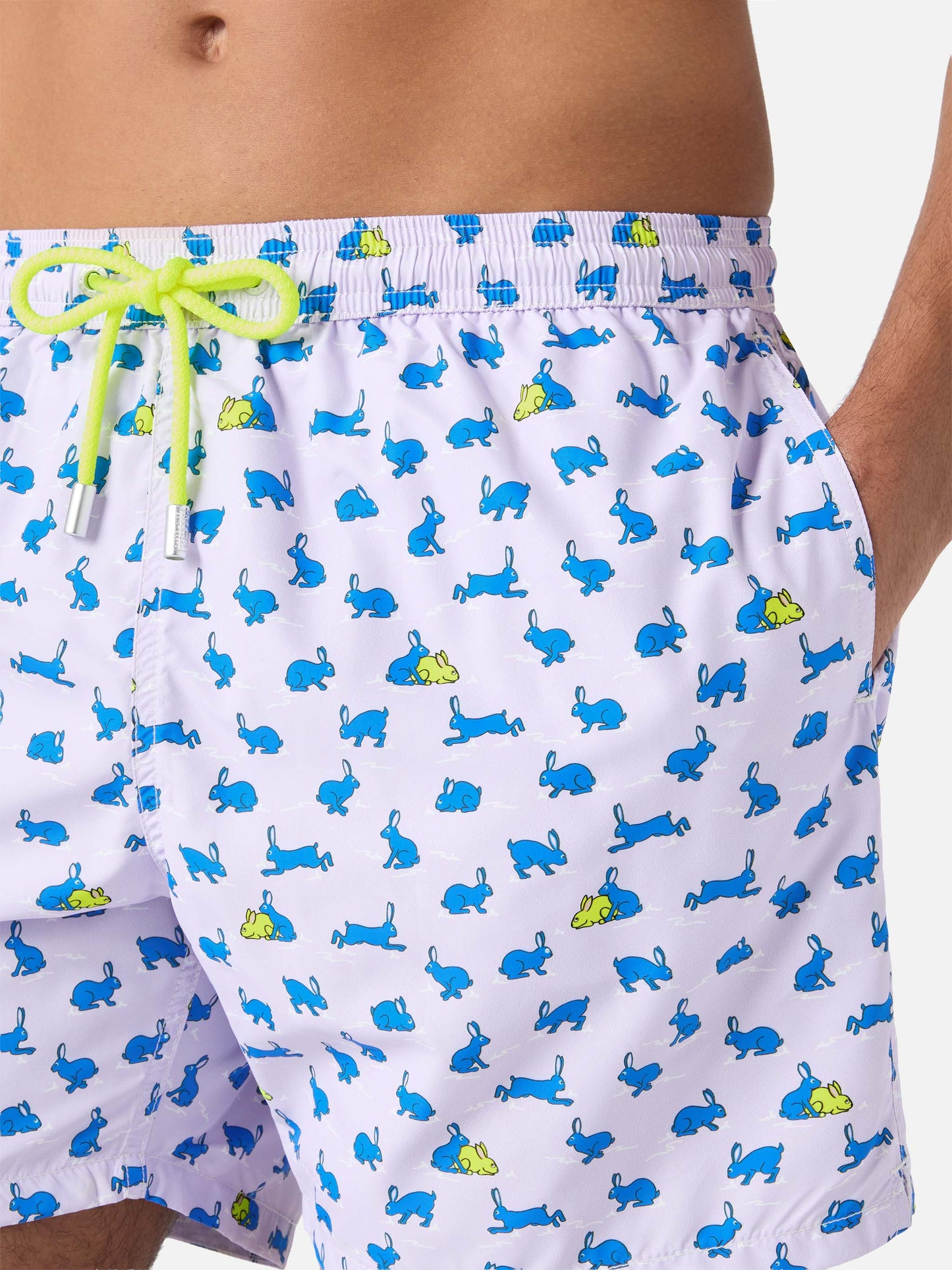 Lightweight fabric swim shorts Lighting with rabbit print