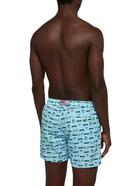 Lightweight fabric swim shorts Lighting with cars and beach cabana print