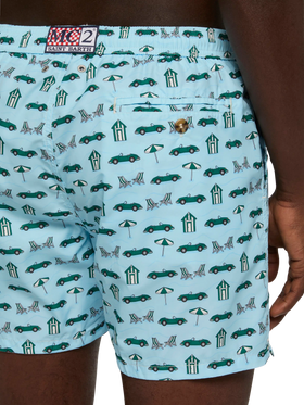 Lightweight fabric swim shorts Lighting with cars and beach cabana print