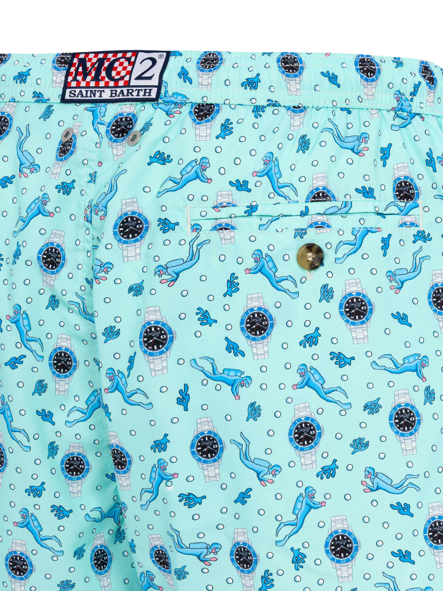 Lightweight fabric swim shorts Lighting with watch print