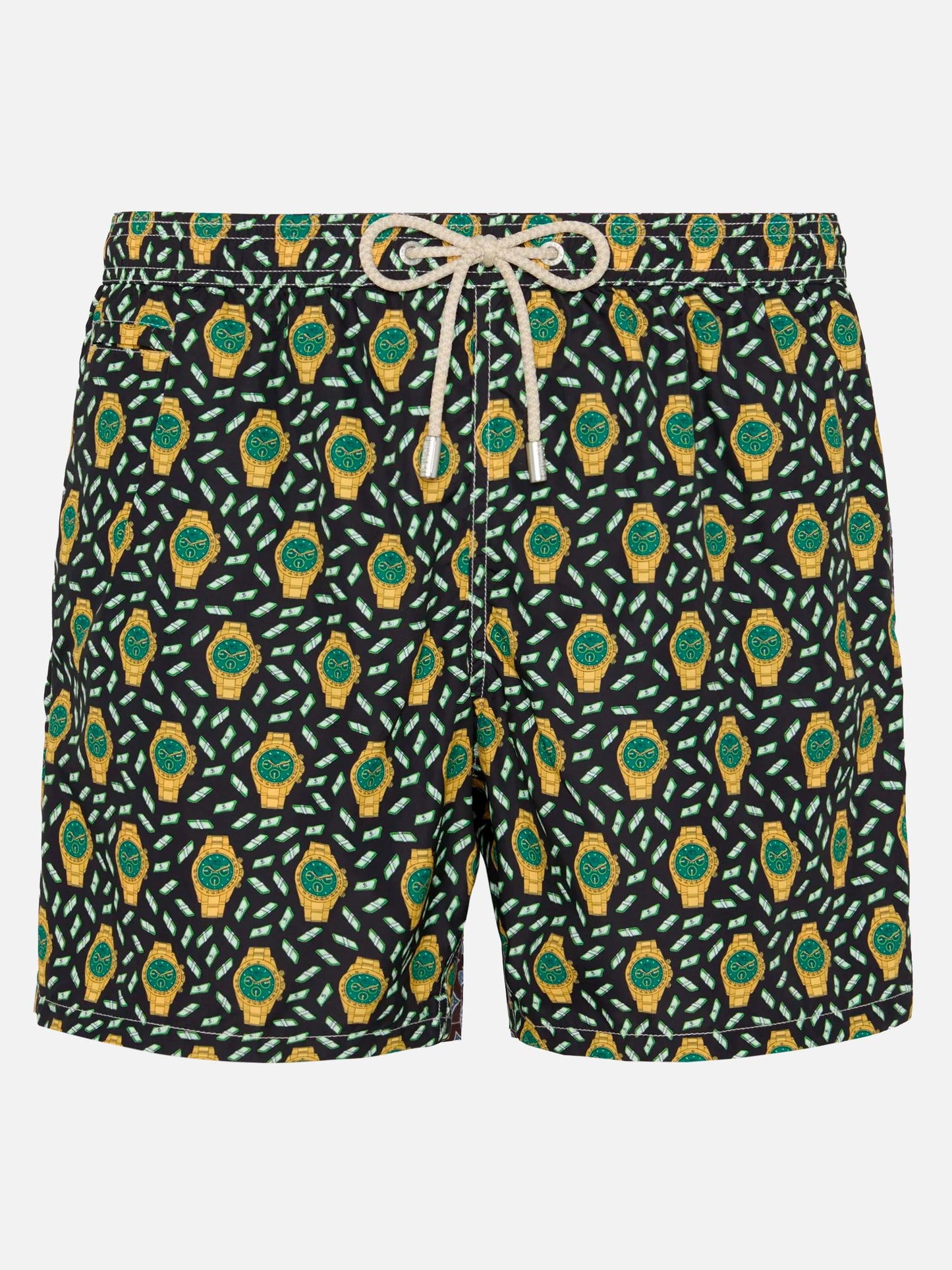 Lightweight fabric swim shorts Lighting with watch print