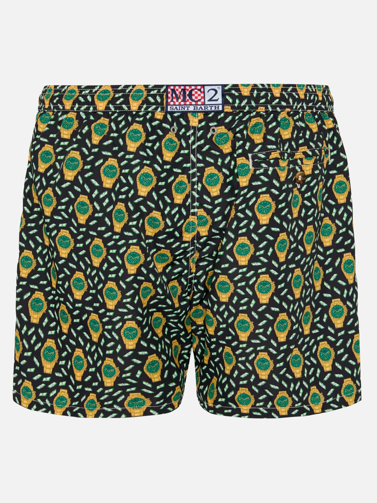 Lightweight fabric swim shorts Lighting with watch print