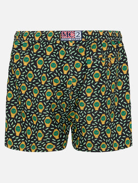 Lightweight fabric swim shorts Lighting with watch print