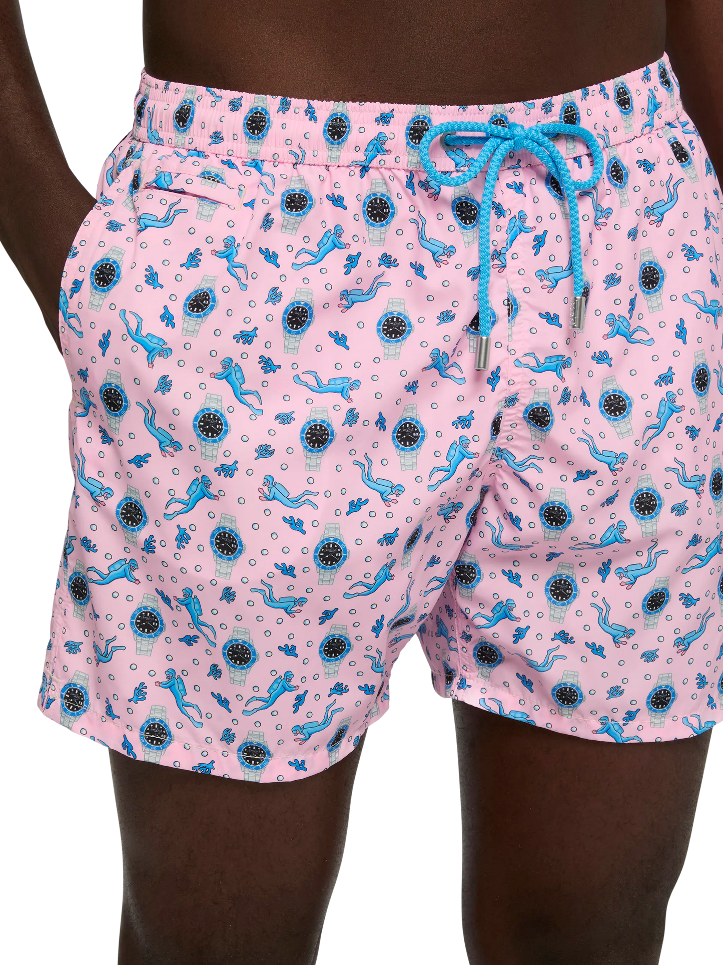 Lightweight fabric swim shorts Lighting with watch print
