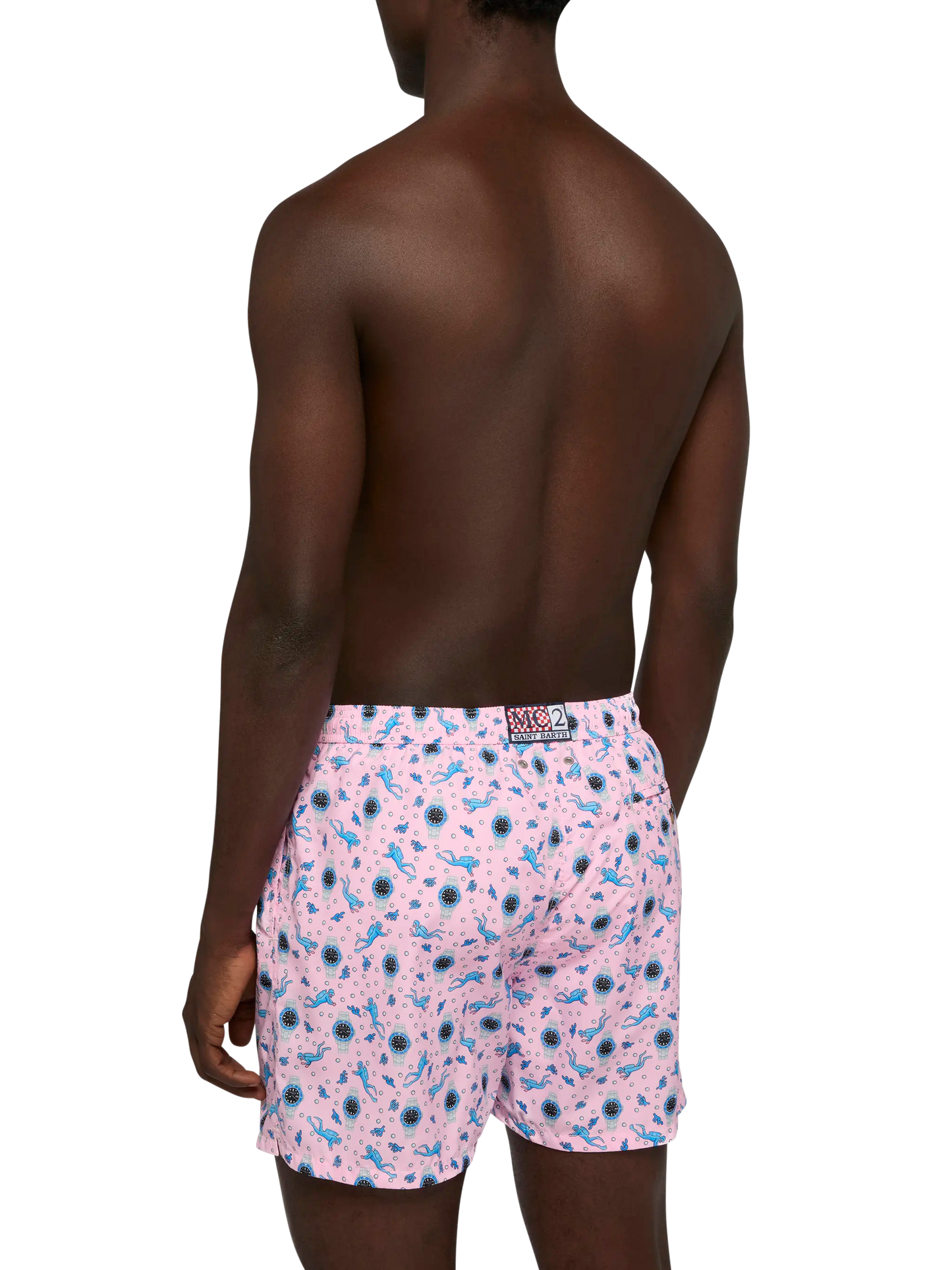 Lightweight fabric swim shorts Lighting with watch print