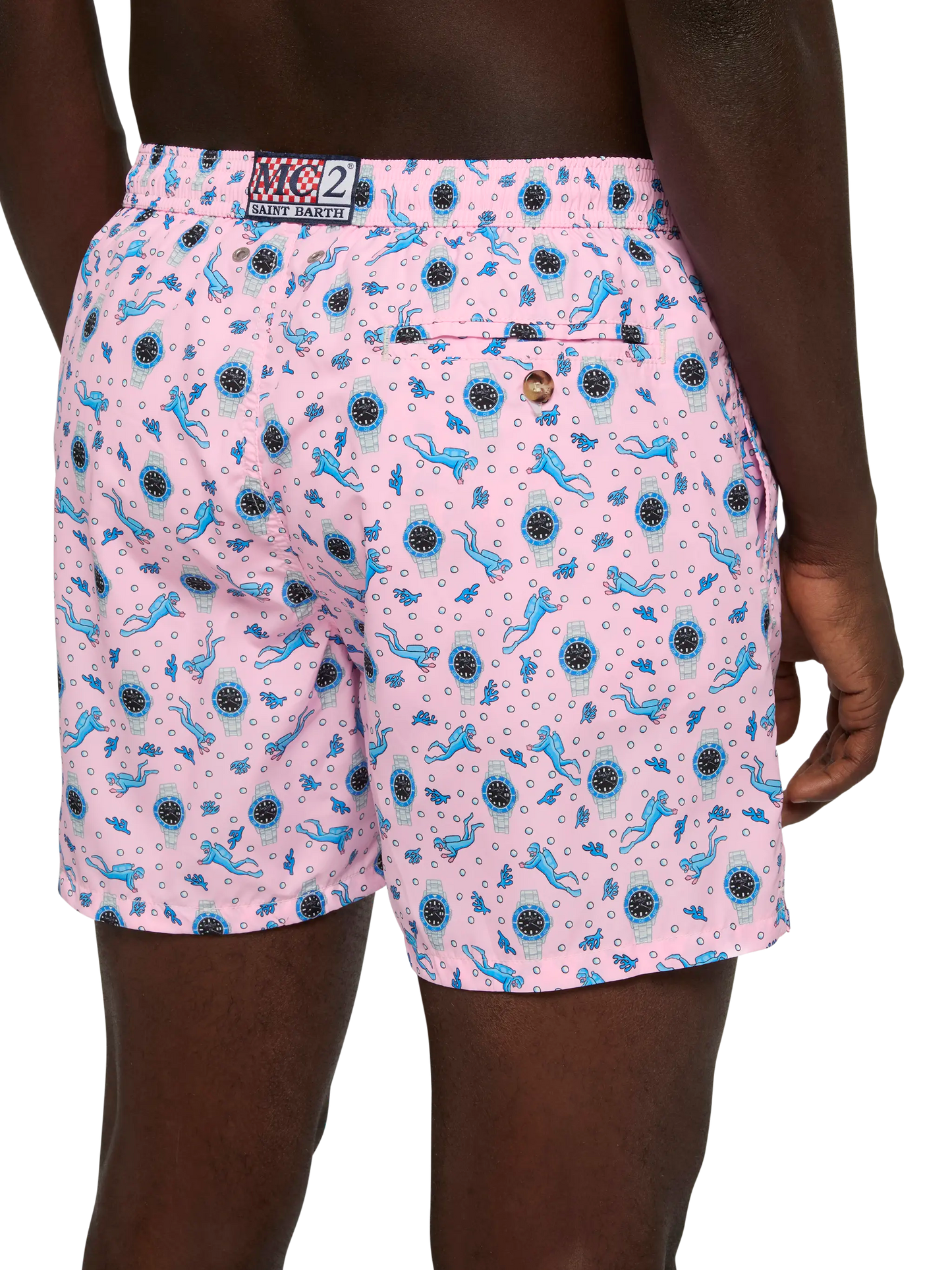 Lightweight fabric swim shorts Lighting with watch print