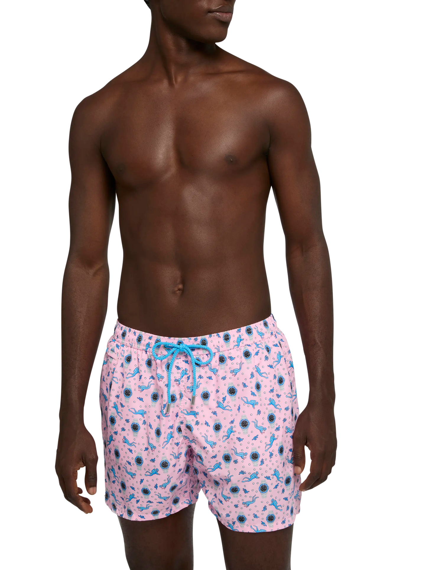 Lightweight fabric swim shorts Lighting with watch print