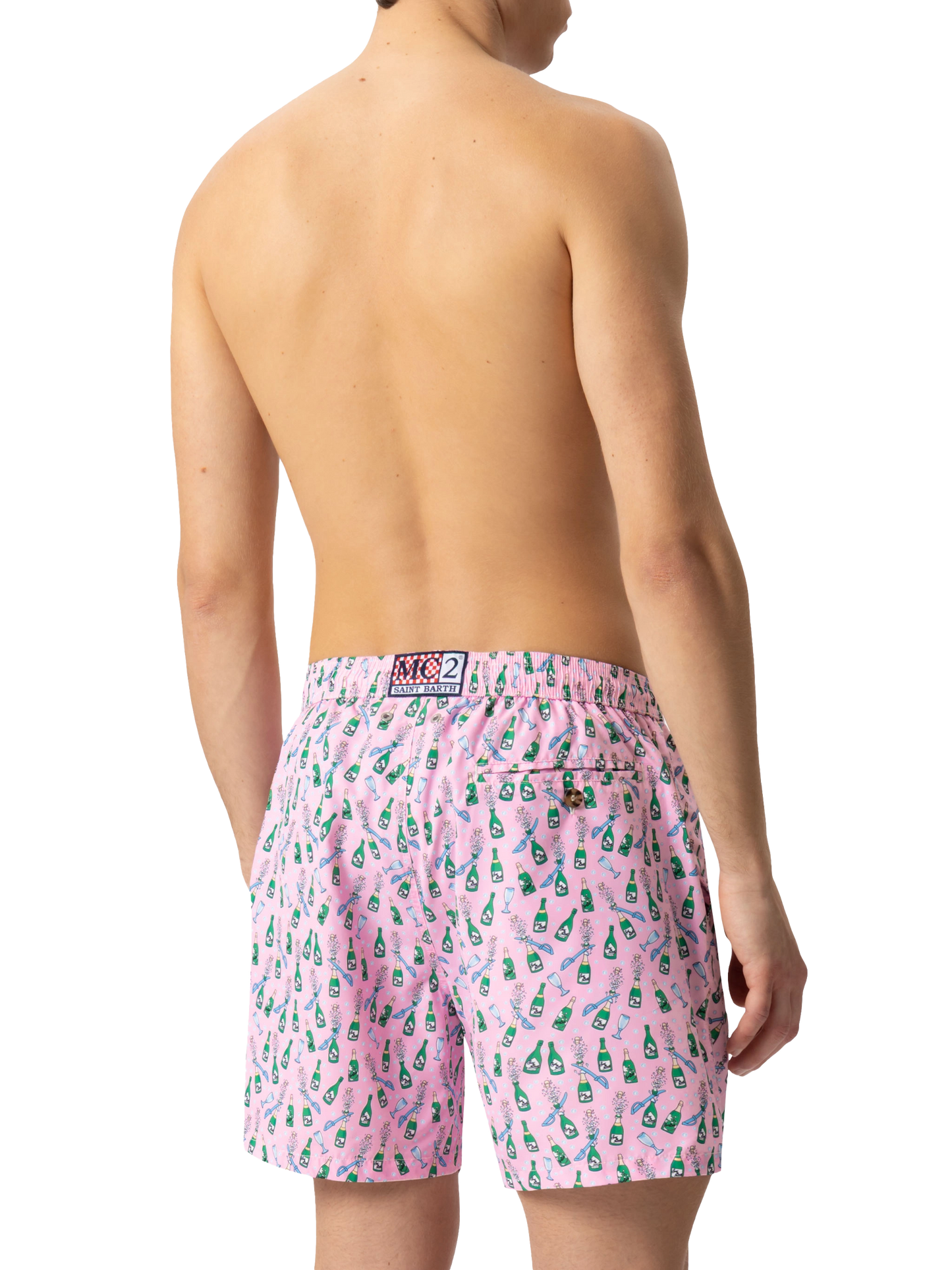 Lightweight fabric swim shorts Lighting with sabrage and bottle print