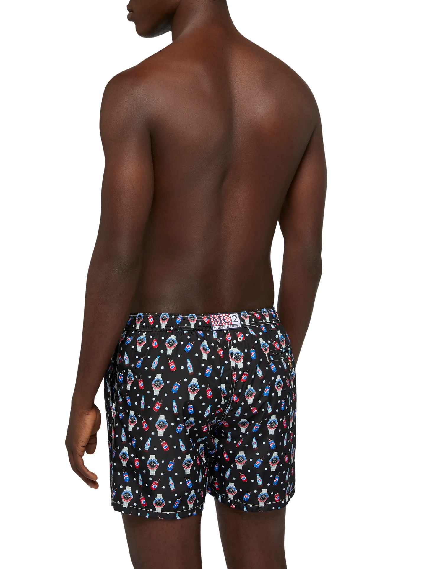 Lightweight fabric swim shorts Lighting with watch print