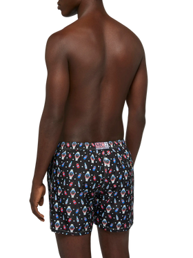 Lightweight fabric swim shorts Lighting with watch print