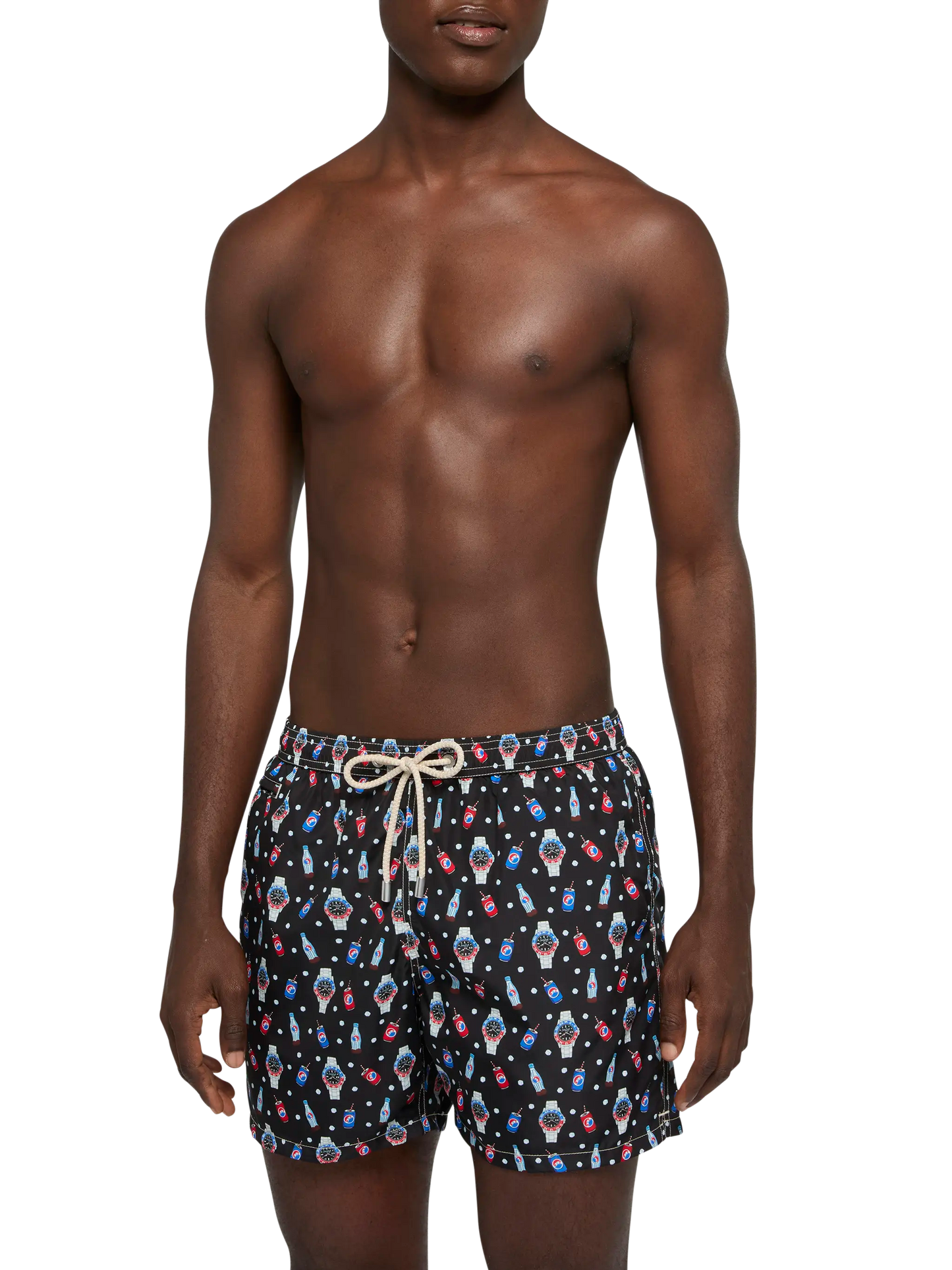 Lightweight fabric swim shorts Lighting with watch print