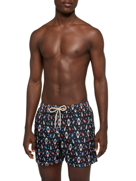Lightweight fabric swim shorts Lighting with watch print