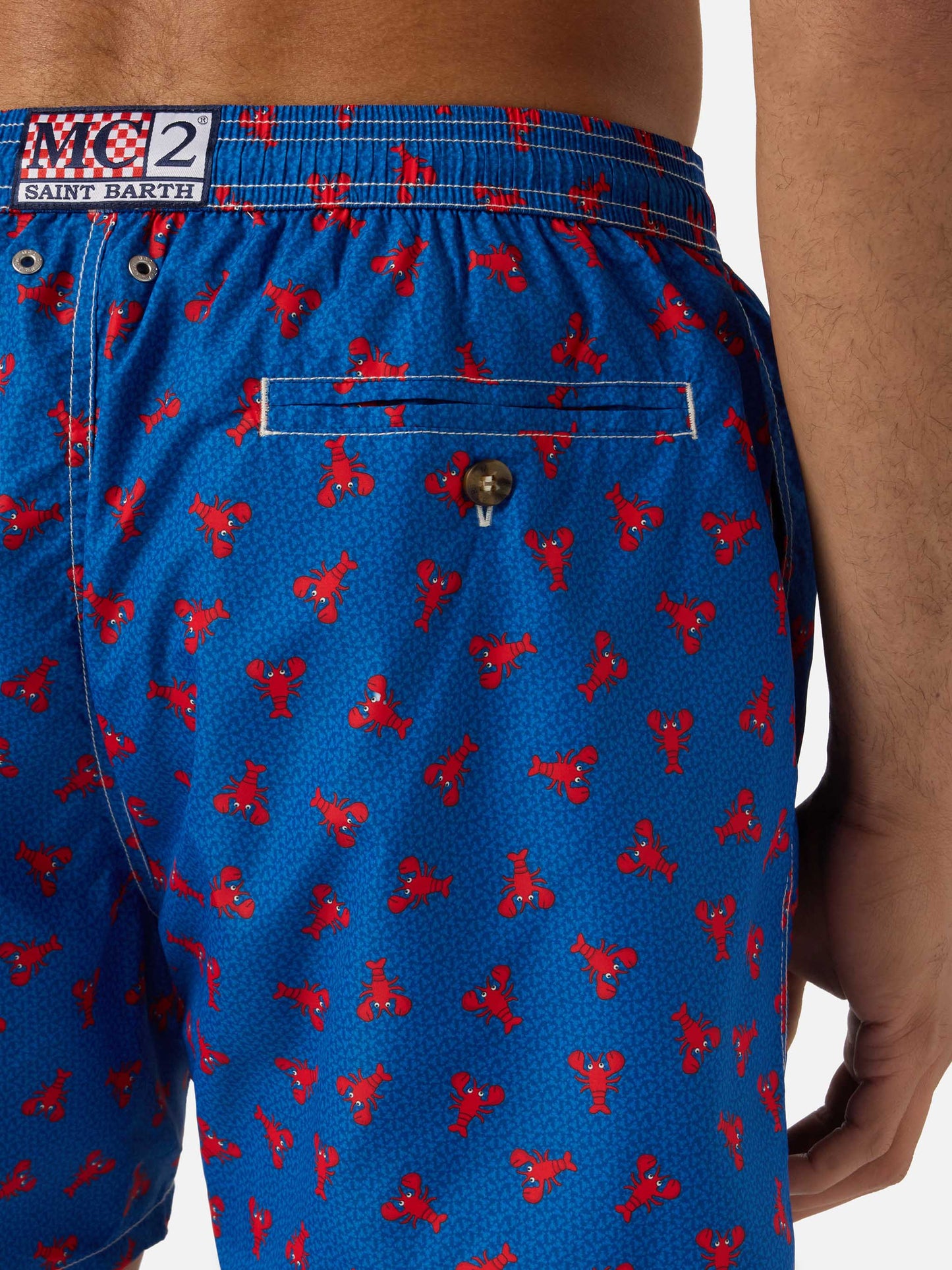 Navy Lighting Micro swim shorts with mini lobster all-over print