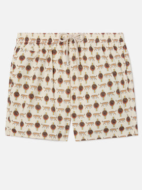 Beige Lighting Micro swim shorts with wild watch print
