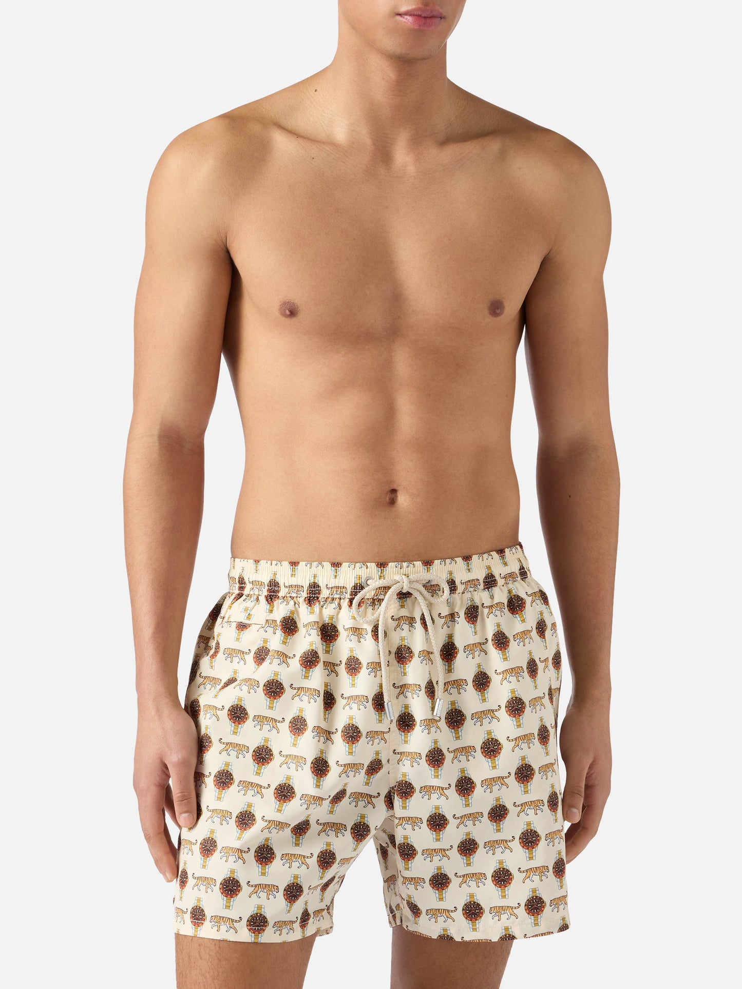 Beige Lighting Micro swim shorts with wild watch print