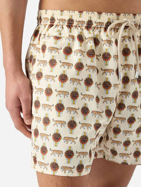 Beige Lighting Micro swim shorts with wild watch print
