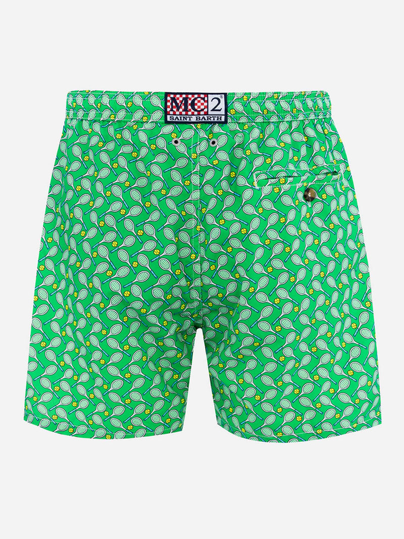 Man lightweight fabric swim-shorts Lighting Micro Fantasy with tennis print