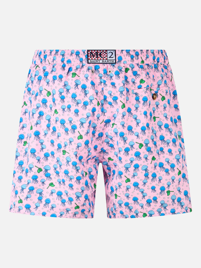 Man lightweight fabric swim-shorts Lighting Micro Fantasy with jellyfishes print