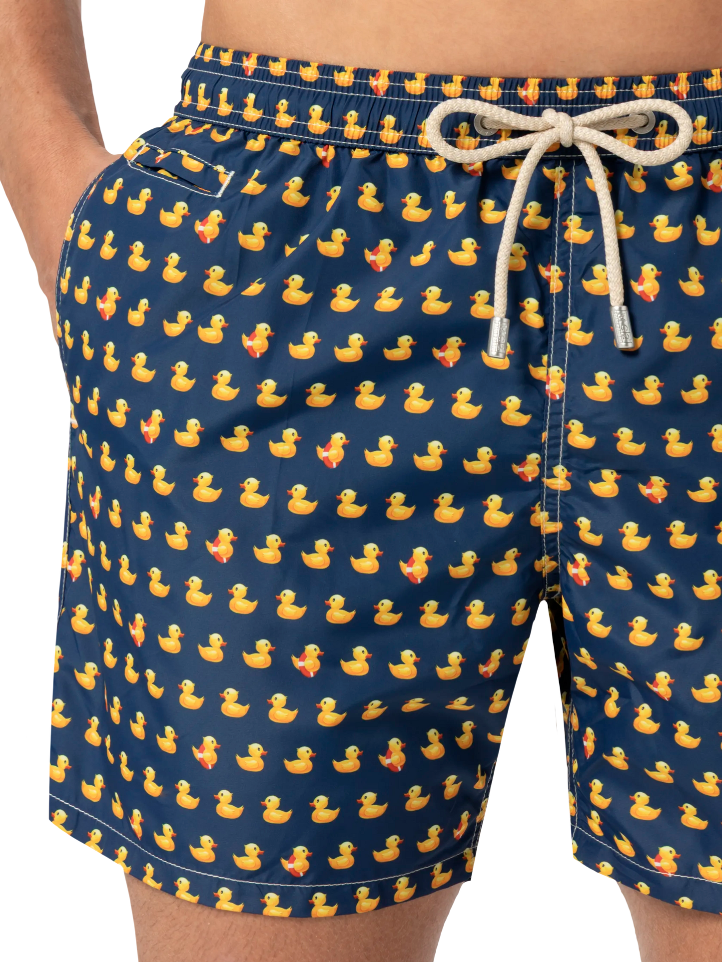 Lightweight fabric swim shorts Lighting with ducky print