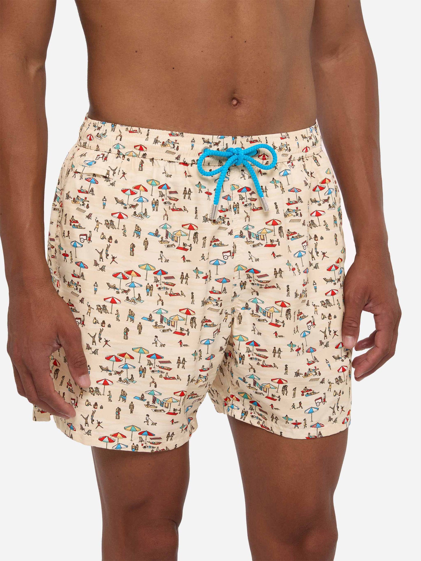 Badeshorts aus leichtem Stoff „Lighting“ mit Strandmenschen-Print