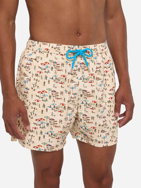 Badeshorts aus leichtem Stoff „Lighting“ mit Strandmenschen-Print
