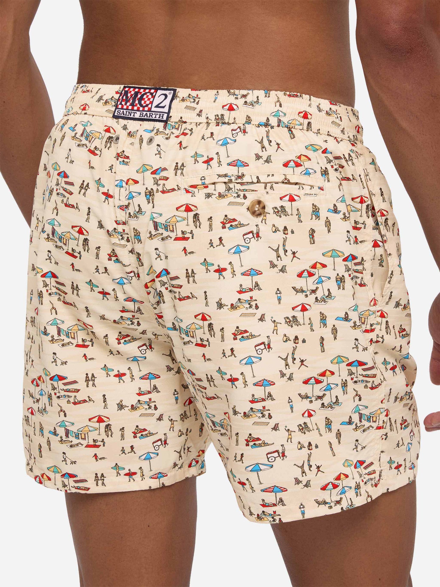 Badeshorts aus leichtem Stoff „Lighting“ mit Strandmenschen-Print