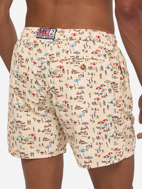 Badeshorts aus leichtem Stoff „Lighting“ mit Strandmenschen-Print