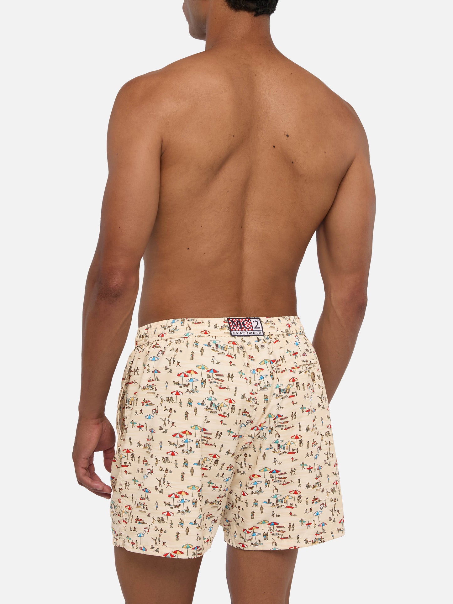 Badeshorts aus leichtem Stoff „Lighting“ mit Strandmenschen-Print
